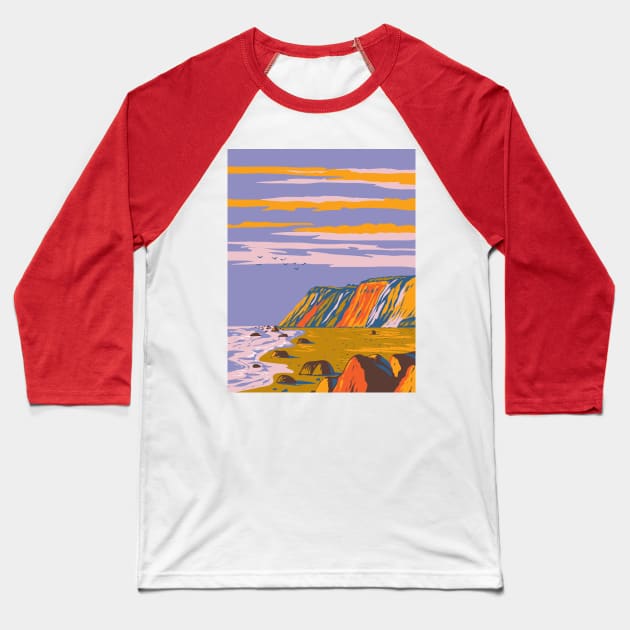 Gay Head Cliffs on Martha's Vineyard Cape Cod in Massachusetts USA WPA Art Poster Baseball T-Shirt by retrovectors